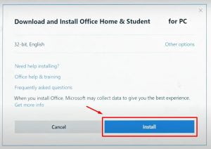 Instructions to install Office 2019 Home Student step 4.1