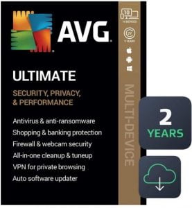 AVG Ultimate 2021 with Antivirus + Cleaner, Secure VPN 10 Devices 2 Years