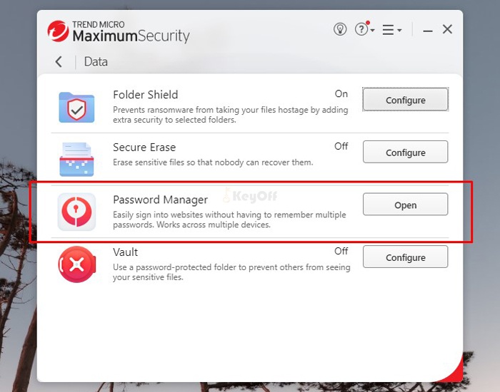 Tính năng quản lý password - Trend Micro Maximum Security