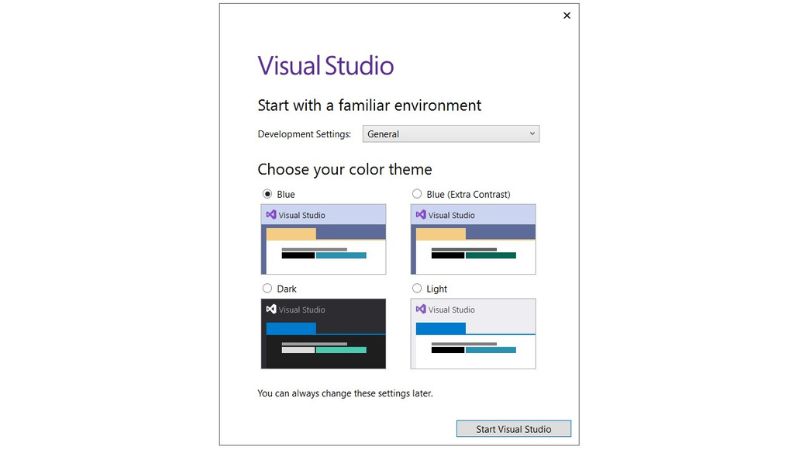 Chon giao dien mong muon va chon start Visual Studio de cai dat Visual Studio 2019 Professional