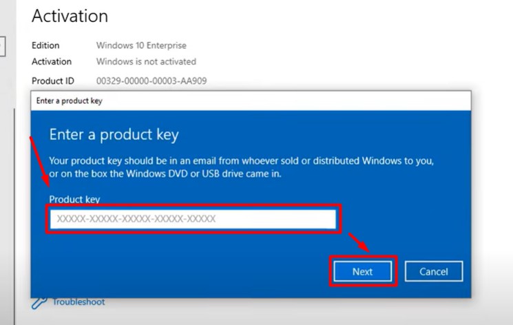 chon change product key va chon next kich hoat Windows 10 Enterprise