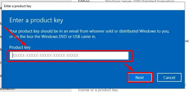Nhập key Windows Server 2016 Standard (bao gồm 25 ký tự đã được gửi sau khi mua sản phẩm)