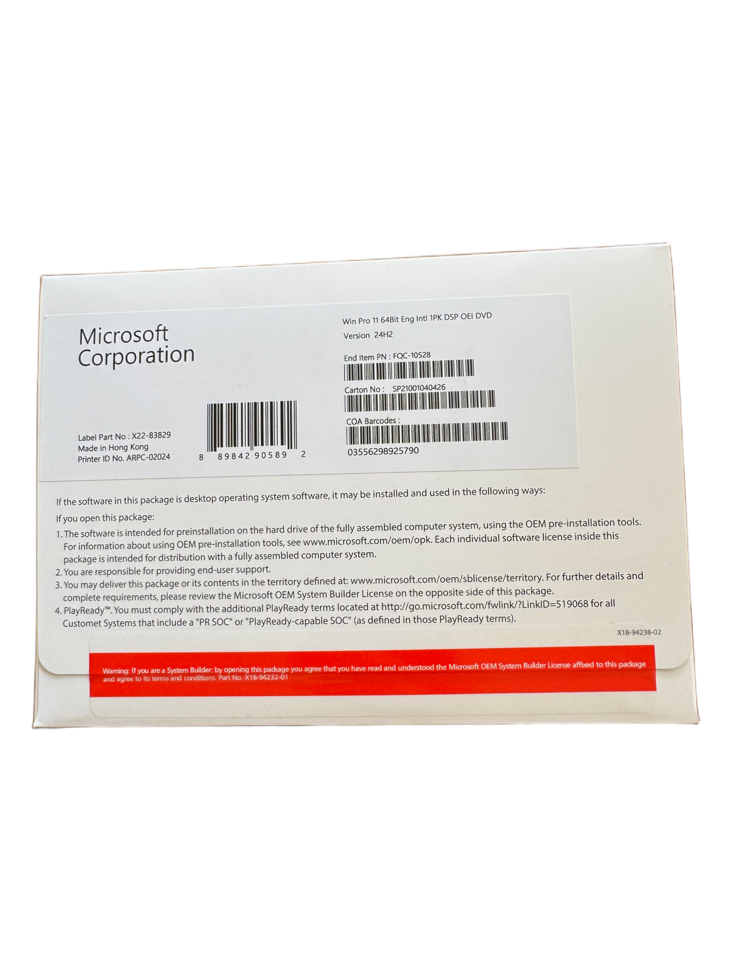 Phan mem Windows Pro 11 x64 Eng Intl 1pk DSP OEI DVD FQC 10528 12