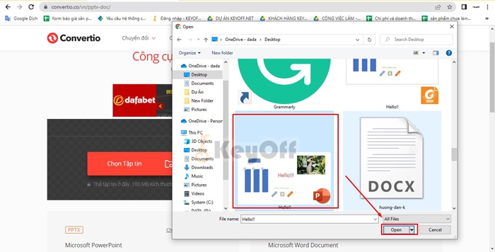 upload file bạn muốn chuyển lên công cụ chuyển online
