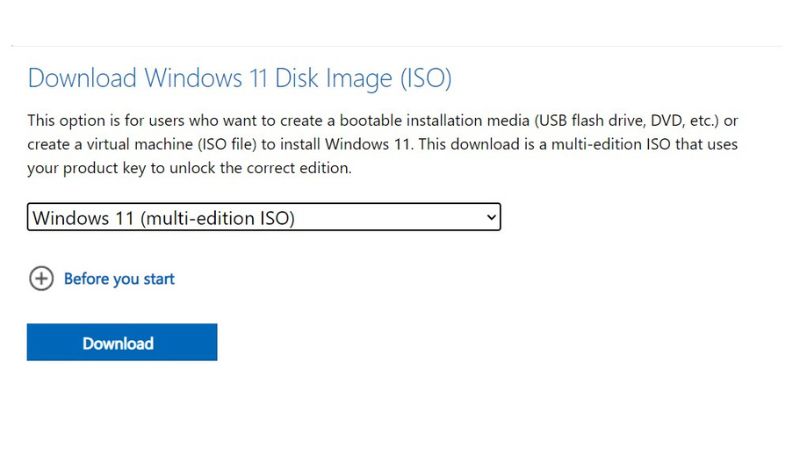 Buoc 2.3 Chon Windows 11 multi edition ISO bam Dowload de windows 11 iso download