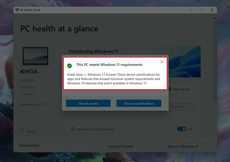 Cập nhật Windows 11 Bằng Windows PC Health CHeck Setup
