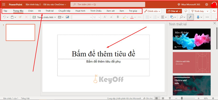 Các tính năng trong Powerpoint online