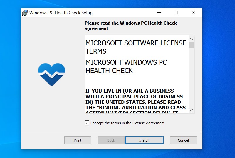 Chọn I accept the terms in the License Agreement để kiểm tra cập nhật Windows 11 và chọn Install để update windows 11