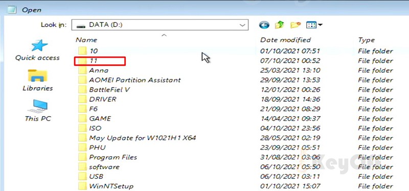 kiểm tra nới lưu giữ file cài Windows 11