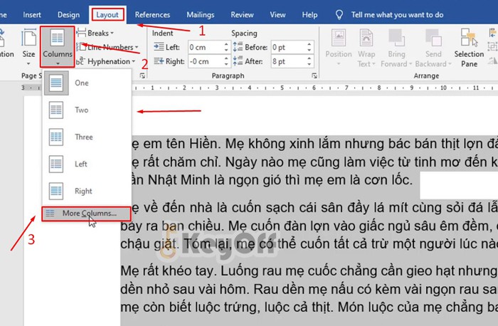 cách chia cột trong Word