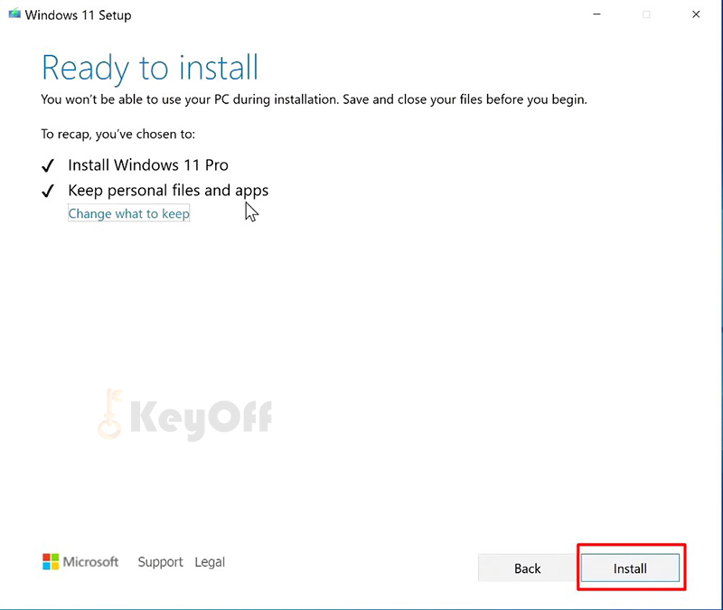 Nhấn install để hoàn tất quá trình cài đặt Windows 11