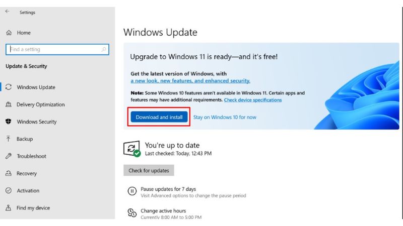 chọn download và install để update Windows 11 từ Update & Security