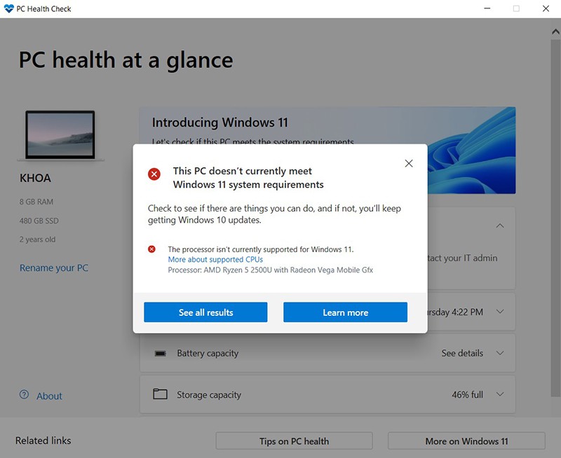 Cập nhật Windows 11 Bằng Windows PC Health Check Setup