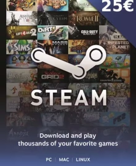 Steam Gift Card Toàn Cầu 25 EUR Steam Key - For EUR Currency Only