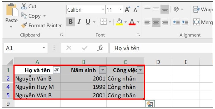 Cách Lọc Dữ Liệu Trong Excel