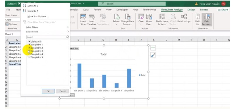 Cách tạo PivotChart trong Excel
