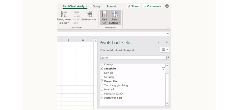 Cách tạo PivotChart trong Excel