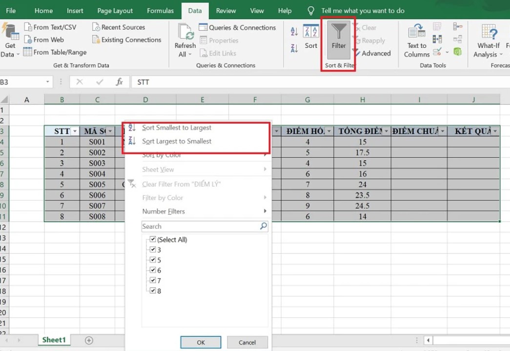 Cách Lọc Dữ Liệu Trong Excel