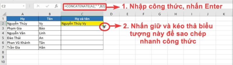 Su Dung Ham CONCATENATE de Noi Chuoi Trong Excel 2