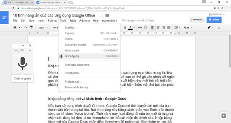 10 tính năng ẩn của các ứng dụng Google Office