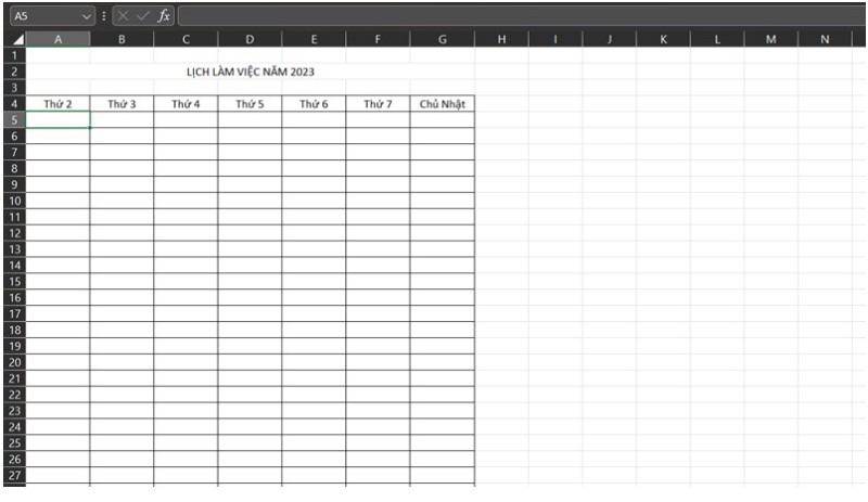 tạo lịch làm việc trong Excel