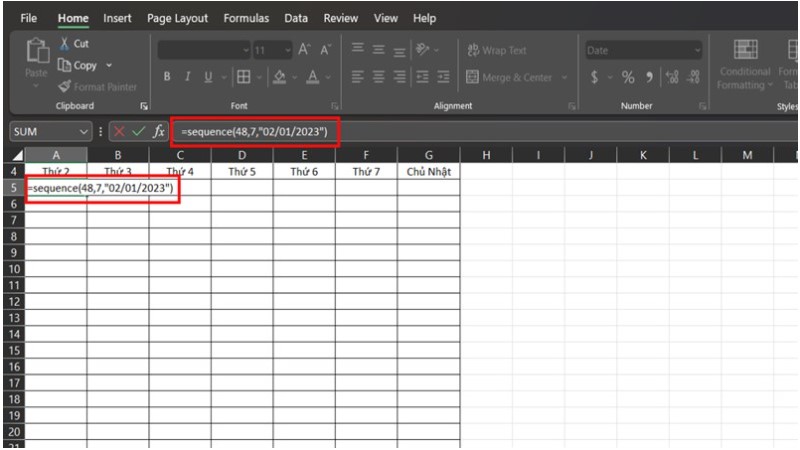 tạo lịch làm việc trong Excel