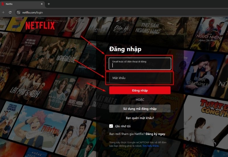 Đăng nhập Netflix bằng email và mật khẩu được cung cấp sau khi mua hàng