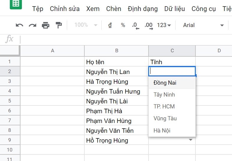 Cách tạo danh sách thả xuống trong Google Sheets đơn giản dễ dàng nhất