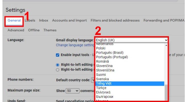 Chuyển ngôn ngữ Gmail trên máy tính