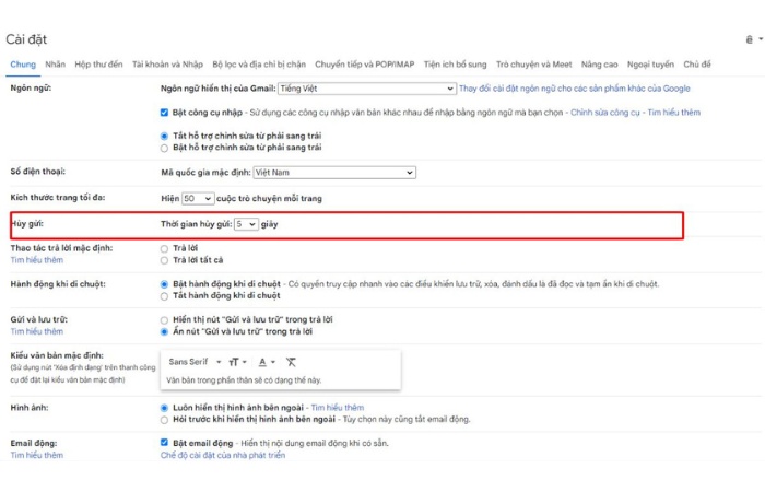 Sử dụng chức năng hủy gửi Gmail