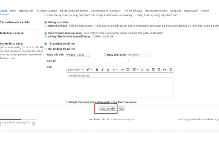 Sử dụng chức năng hủy gửi Gmail