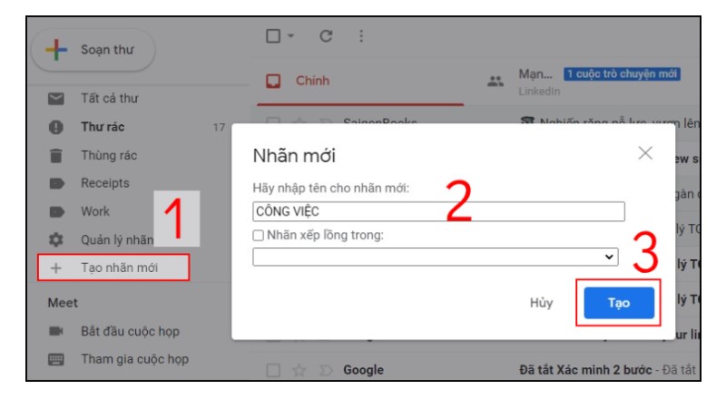 sắp xếp hộp thư Gmail bằng nhãn