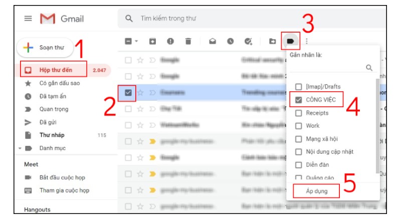 sắp xếp hộp thư Gmail bằng nhãn