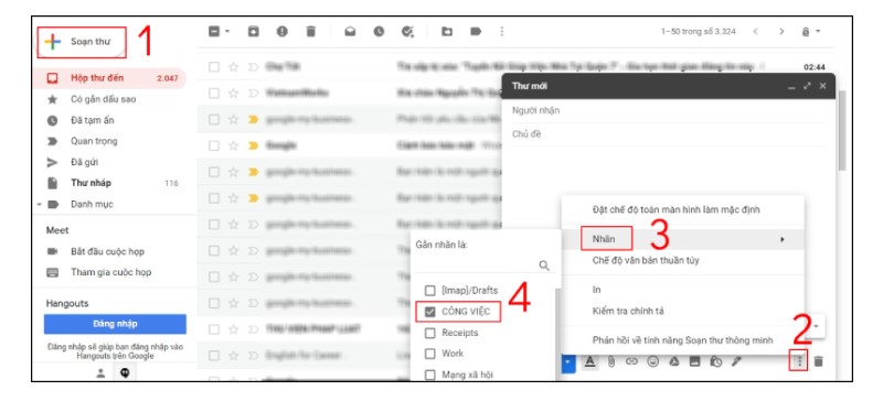 sắp xếp hộp thư Gmail bằng nhãn