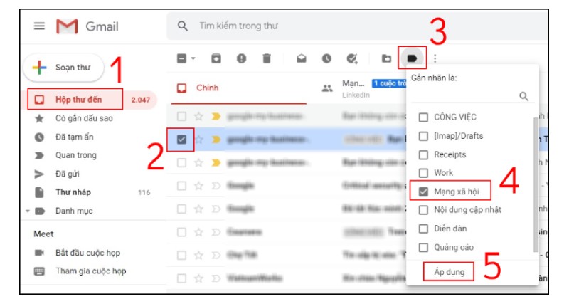 sắp xếp hộp thư Gmail bằng nhãn