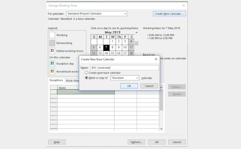 tạo lịch làm việc trong Microsoft Project