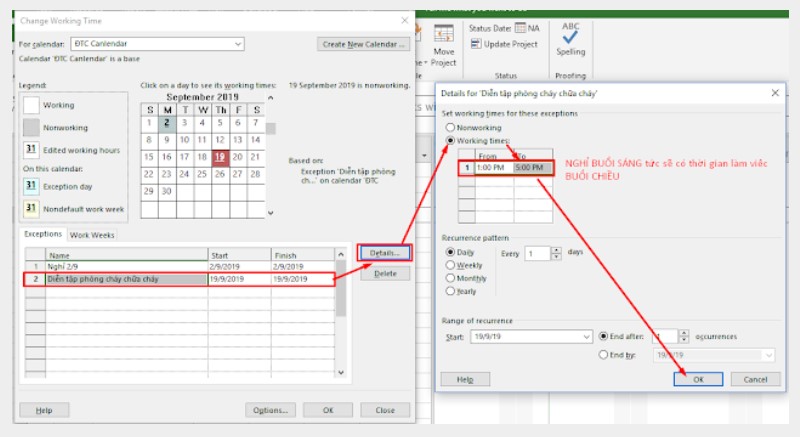 tạo lịch làm việc trong Microsoft Project