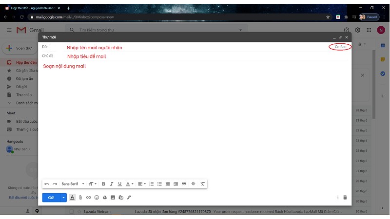 viết email trên Gmail 