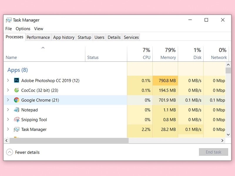 Cac Che Do Xem va Tuy Chon Tren Task Manager 2