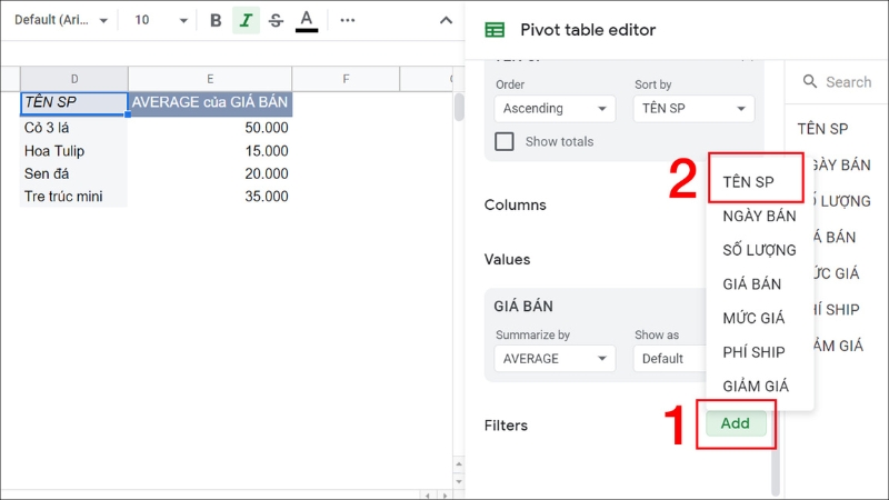 Cách Sử Dụng Bộ Lọc và Tạo Báo Cáo Pivot Table trong Google Sheet