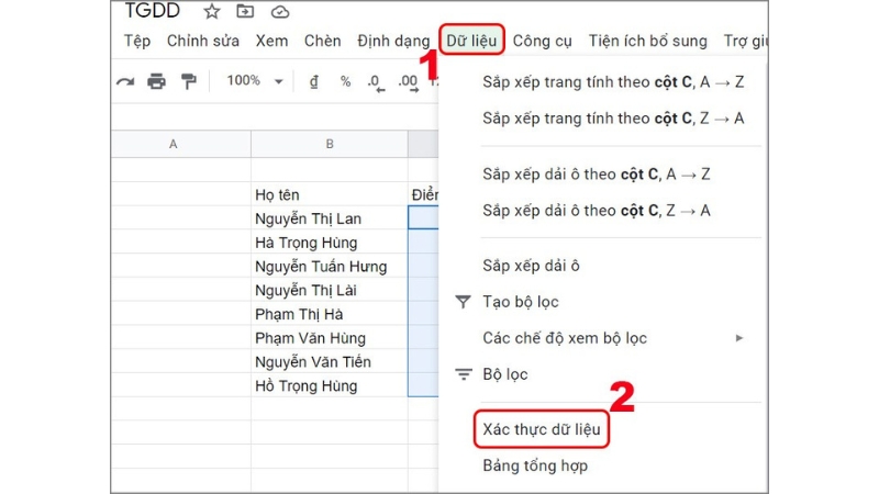 Tạo Danh Sách Thả Xuống Trong Google Sheets Bằng Cách Tự Nhập