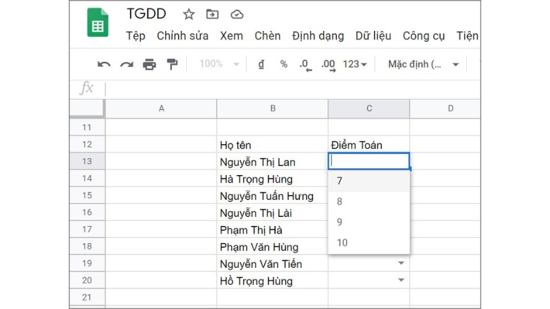 Tạo Danh Sách Thả Xuống Trong Google Sheets Bằng Cách Tự Nhập