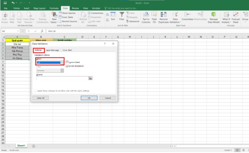 Cách Tạo Drop List Trong Excel Bằng Data Validation