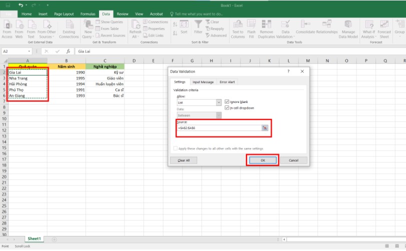 Cách Tạo Drop List Trong Excel Bằng Data Validation