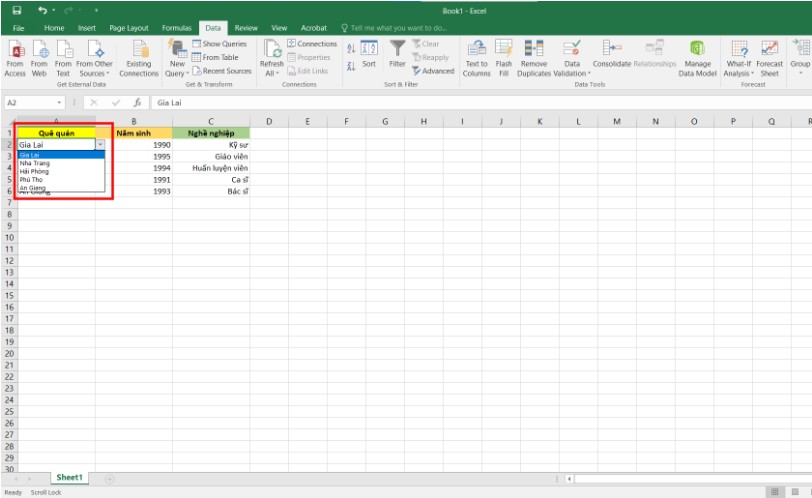 Cách Tạo Drop List Trong Excel Bằng Data Validation