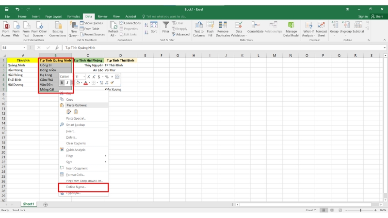 Hướng dẫn tạo List Box trong Excel phụ thuộc vào một list khác