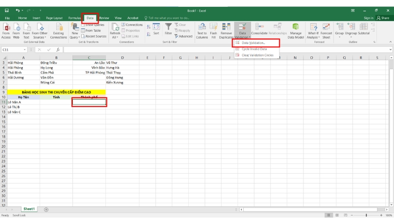 Hướng dẫn tạo List Box trong Excel phụ thuộc vào một list khác