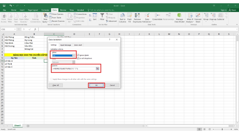 Hướng dẫn tạo List Box trong Excel phụ thuộc vào một list khác