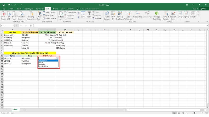 Hướng dẫn tạo List Box trong Excel phụ thuộc vào một list khác