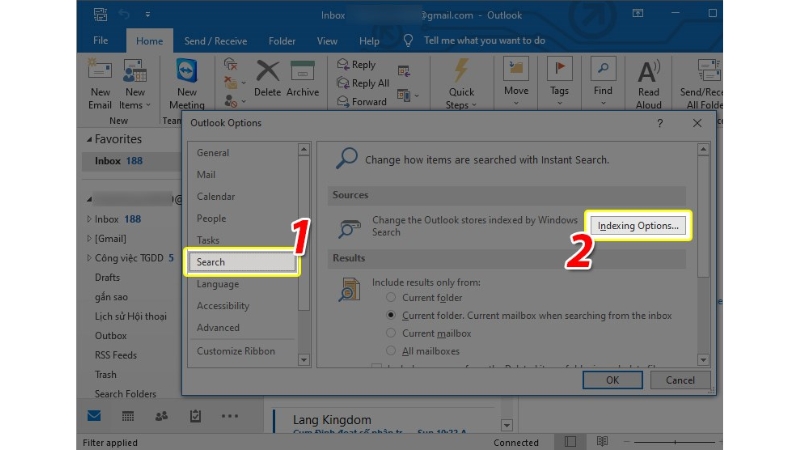 Khắc Phục Lỗi Không Tìm Thấy Email Trên Outlook Bằng Indexing Options